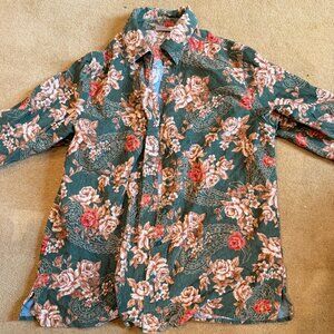 Vintage Floral Corduroy Button-Up Shirt • Green • Size S • Thrifted in Portugal